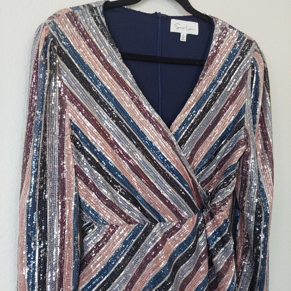 Sweet Lemon Perfect Party Stripe‎ Sequin Wrap Dress Size Small - Picture 4 of 10